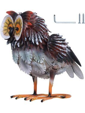Large Metal Owl Garden Statue - Outdoor Yard Art & Lawn Decor for Patio & Pond